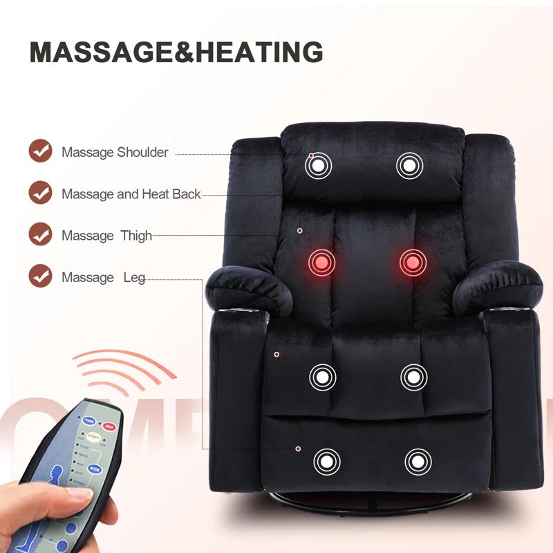 Massage Heated Rocking Recliner with Cup Holders