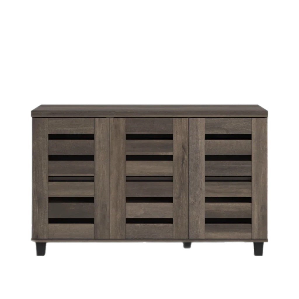 16 Pair Dark Oak Brown Shoe Cabinet