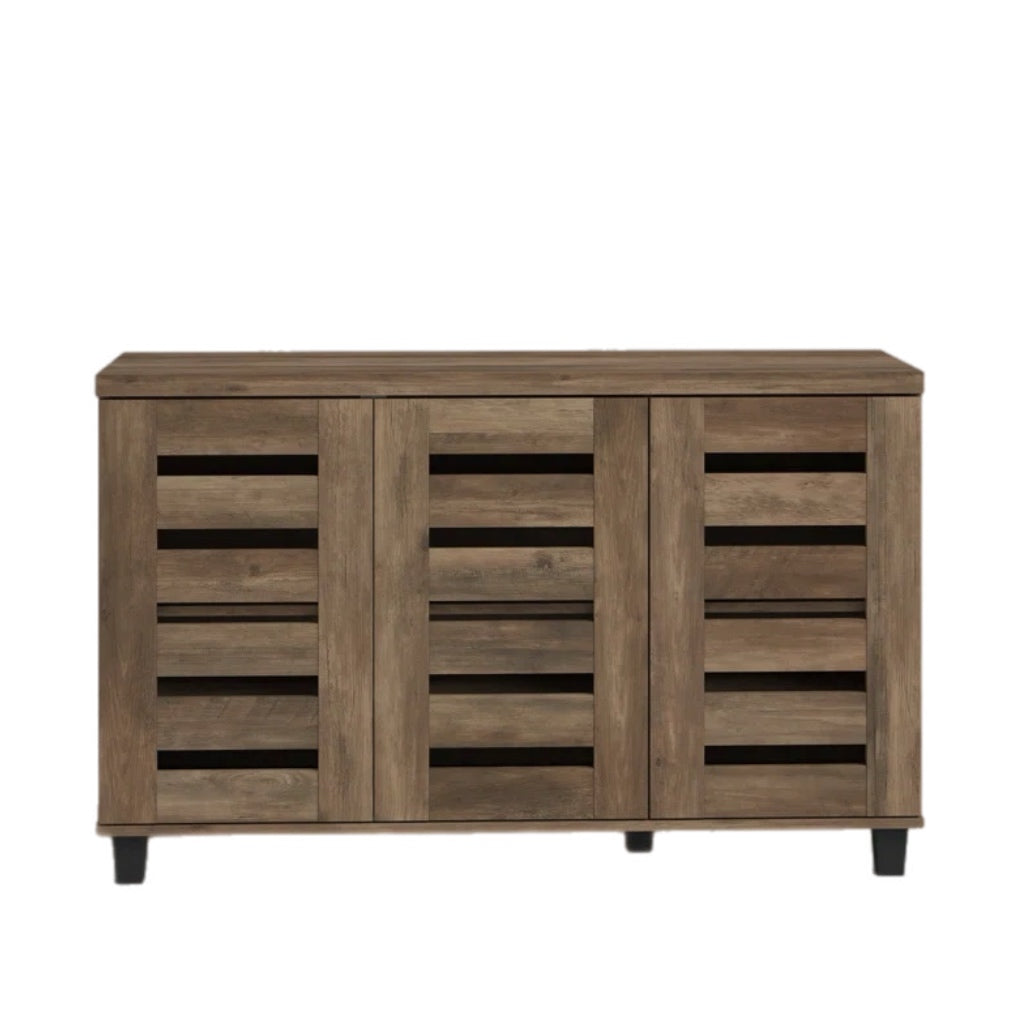 16 Pair Oak Brown Shoe Cabinet