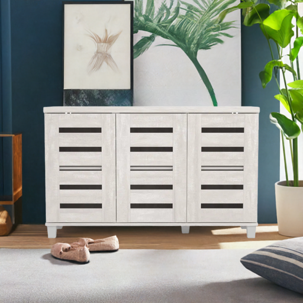 16 pair beige cream shoe cabinet