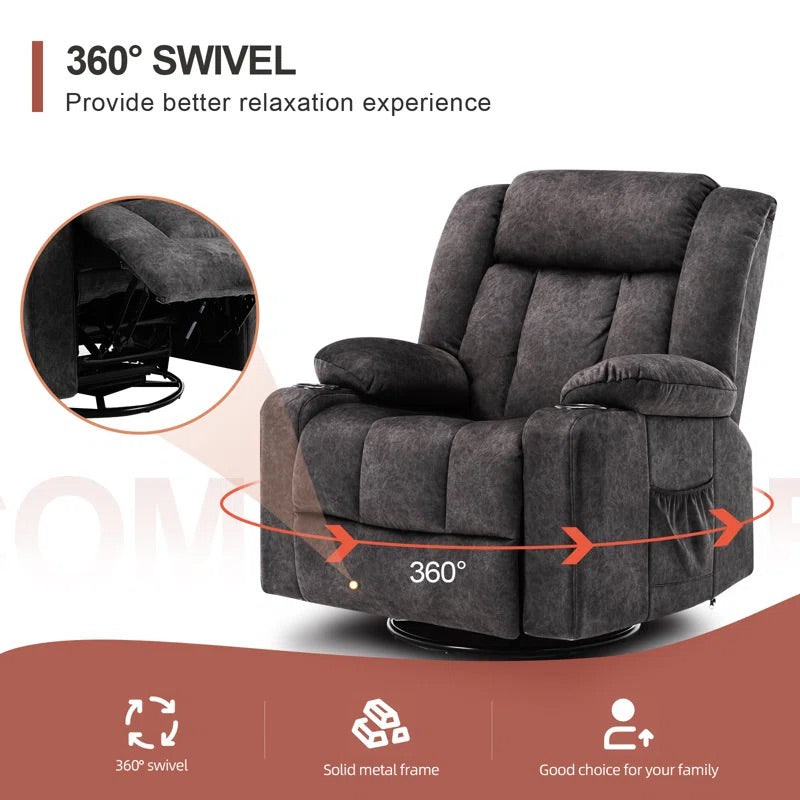 Massage Heated Rocking Recliner with Cup Holders