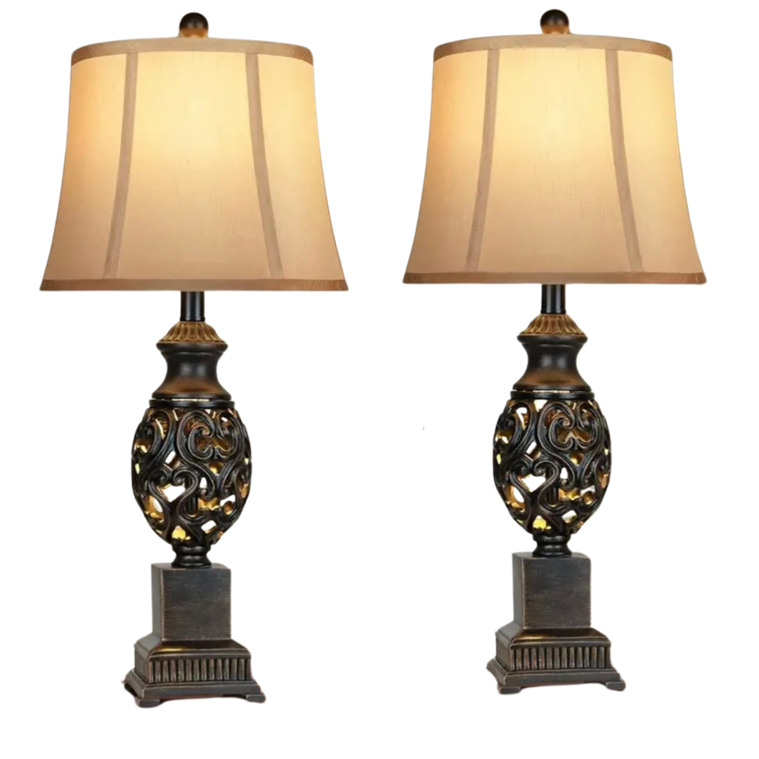 Vintage Bronze Nightstand Lamps - Set of 2