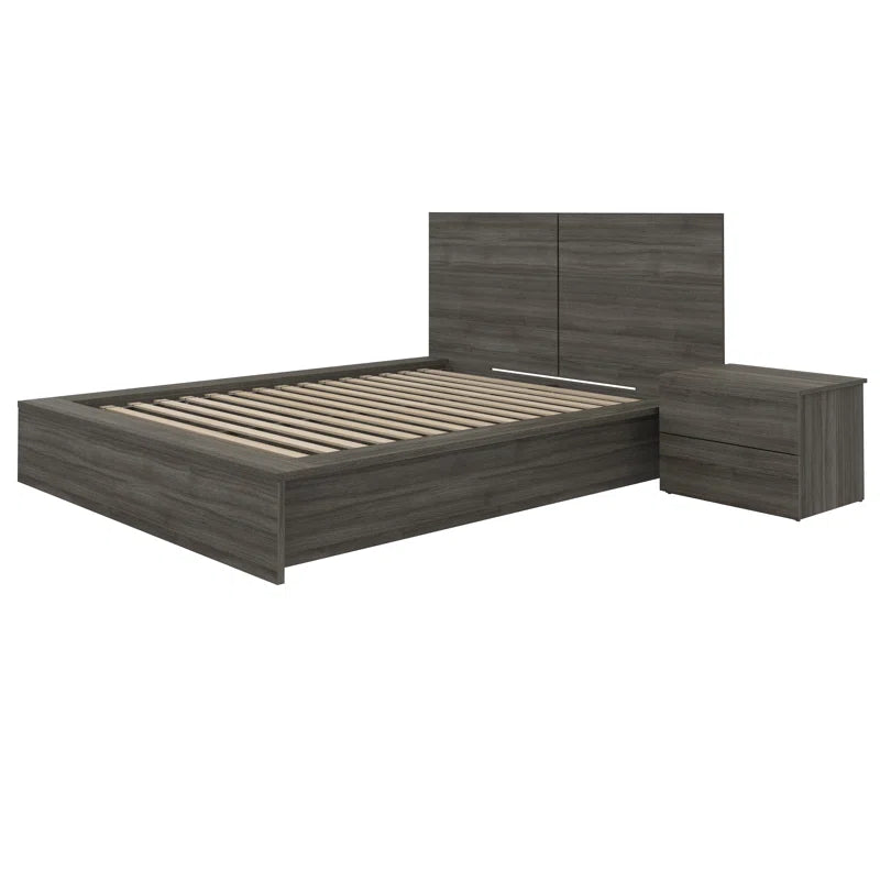 Queen 3 Piece Bedroom Wood Set with Bed, Headboard, and Nightstand
