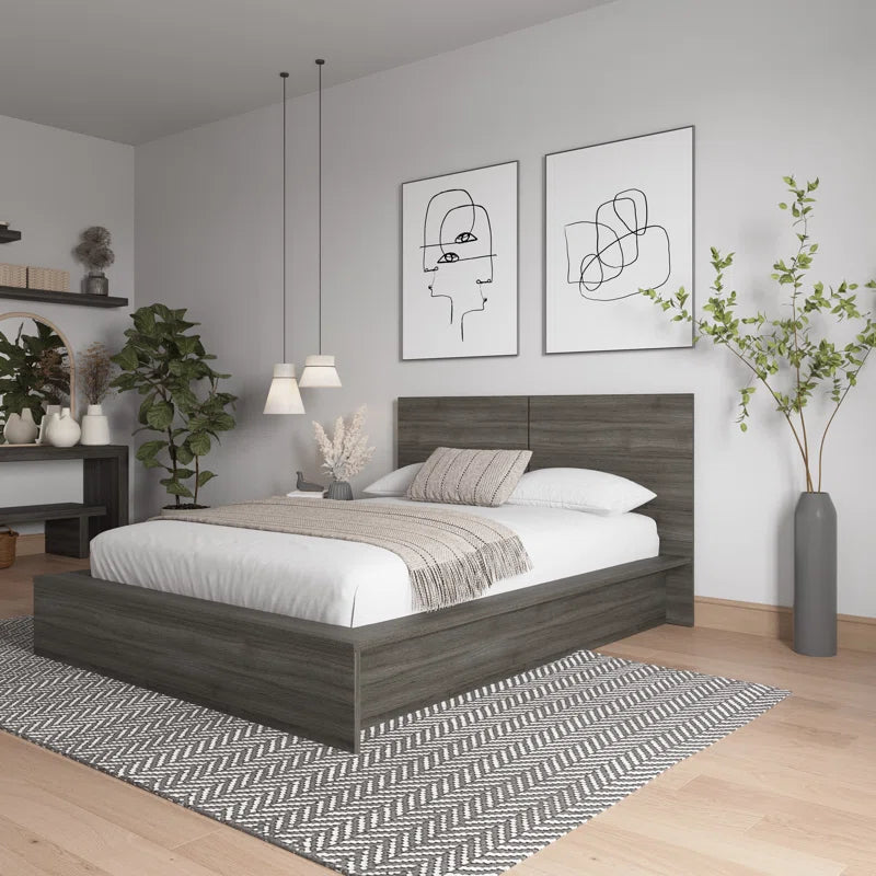 Queen 3 Piece Bedroom Wood Set with Bed, Headboard, and Nightstand