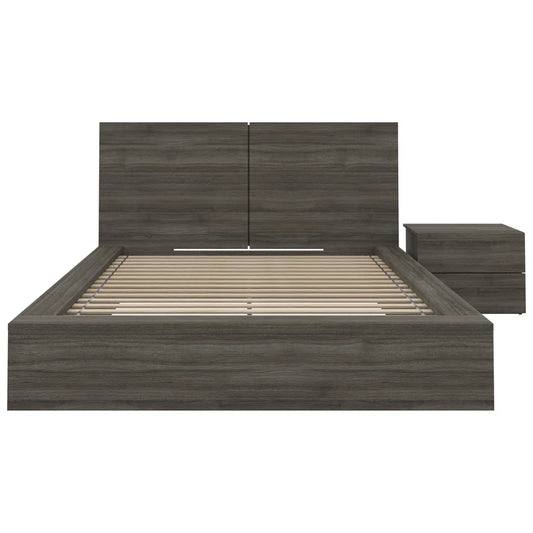 Queen 3 Piece Bedroom Wood Set with Bed, Headboard, and Nightstand