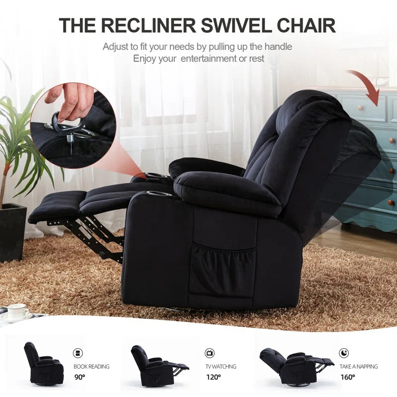 Massage Heated Rocking Recliner with Cup Holders