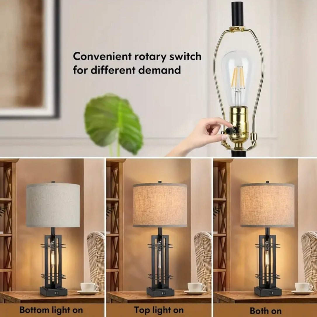 Farmhouse Table Lamps With USB Ports - Set of 2