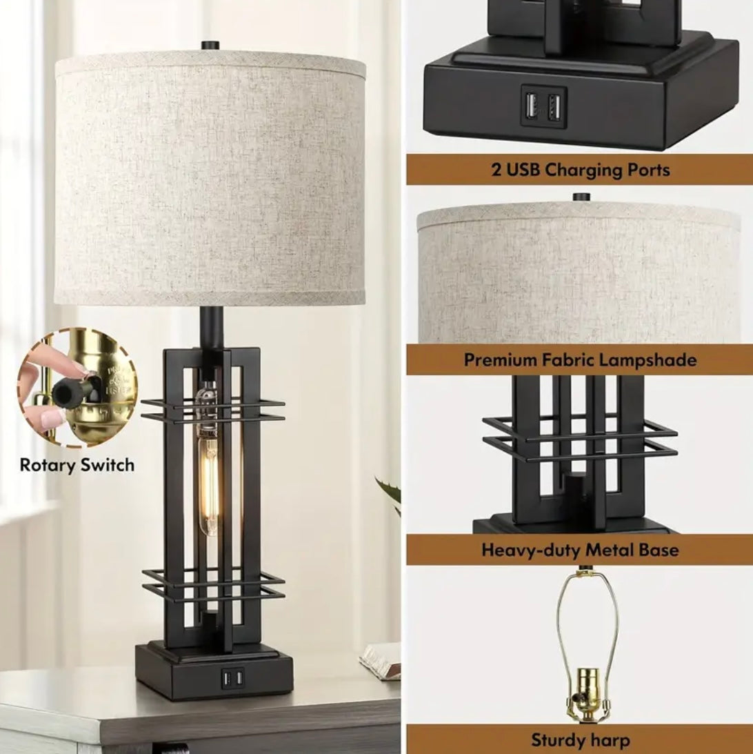 Farmhouse Table Lamps With USB Ports - Set of 2