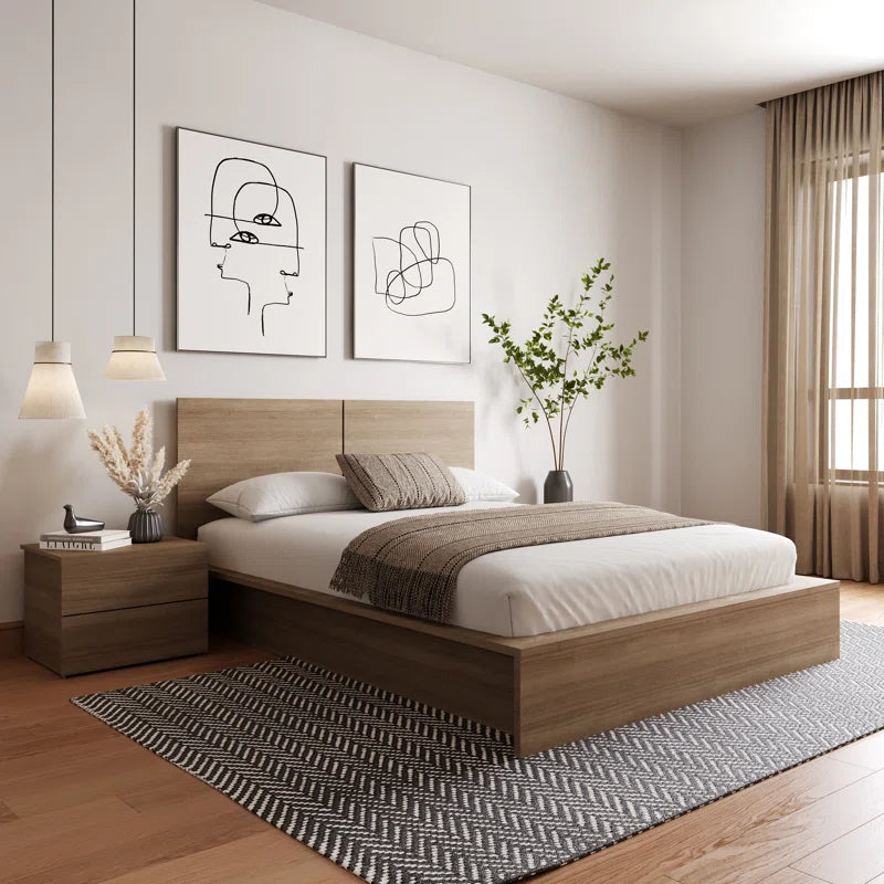3 Piece Bedroom Wood Set with Bed, Headboard, and Nightstand