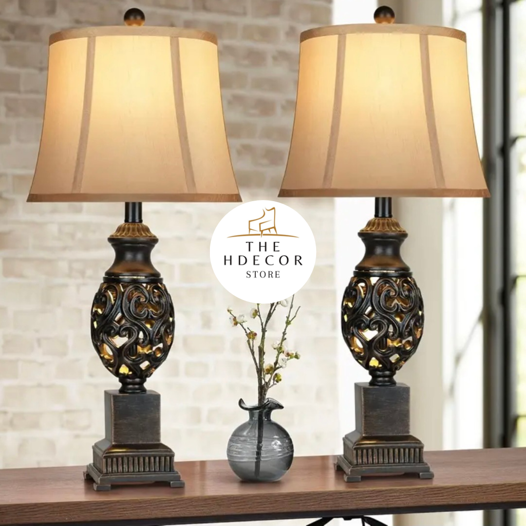 Vintage Bronze Nightstand Lamps - Set of 2